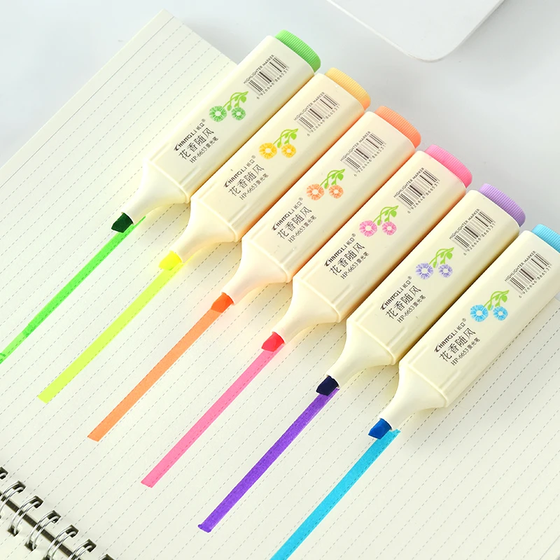 6 шт. флуоресцентный маркер для студентов, чтобы Применение небольшой свежий и красочные ключ Картины канцелярские конфеты серебро и свет
