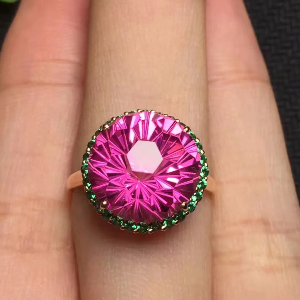 Хорошее ювелирное изделие, размер на заказ, Настоящее розовое золото 18 К AU750, натуральный круглый розовый топаз, драгоценный камень, женские кольца для женщин, тонкое кольцо