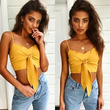 2019 NEW Sexy Pure Color Spaghetti Strap Crop Top Women Back Bow Cami Top Vest Summer Female Beach Casual Slim Fit Tank Tops Tee color block crop cami top with shorts