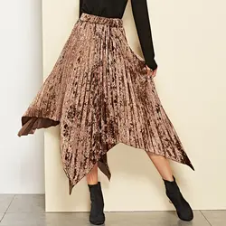 Khale Yose Осенняя плиссированная Макси-юбка А-силуэта Длинная женская стандартная юбка бархатная высокая эластичная талия винтажная Юбка