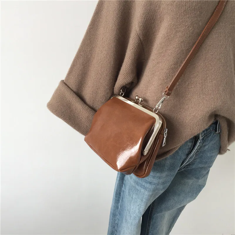 بلون النساء كليب أكياس الكتف حقيبة ساعي الرجعية Crossbody أكياس بو حقائب يد جلدية الهاتف محفظة كليب مخلب 2019