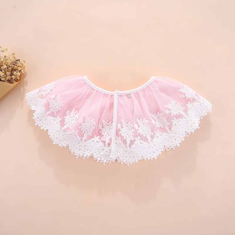 Cotton Lace Bib Fashion Wild New Baby Girls Solid Color Pink White Supplies Baby Products Cotton Bandana Saliva Towel (4)