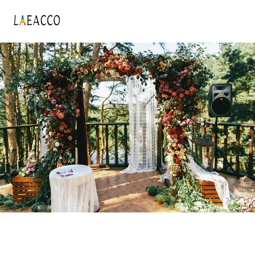 

Laeacco Garden Curtain Arch Flower Wedding Photocall Photography Backgrounds Customized Photographic Backdrops for Photo Studio