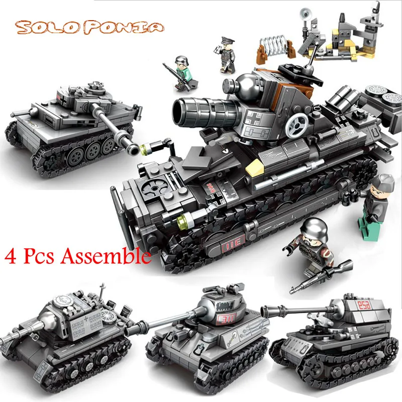 4 in 1 Tank Military Theme Tank Legos Building Blocks Toys Tank