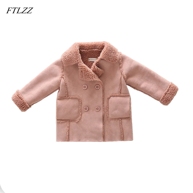 

Spring And Autumn Baby Girls Princess Children Clothing Fashion Plus Cashmere Turn-down Collar Infants Jacket Coats Outwears