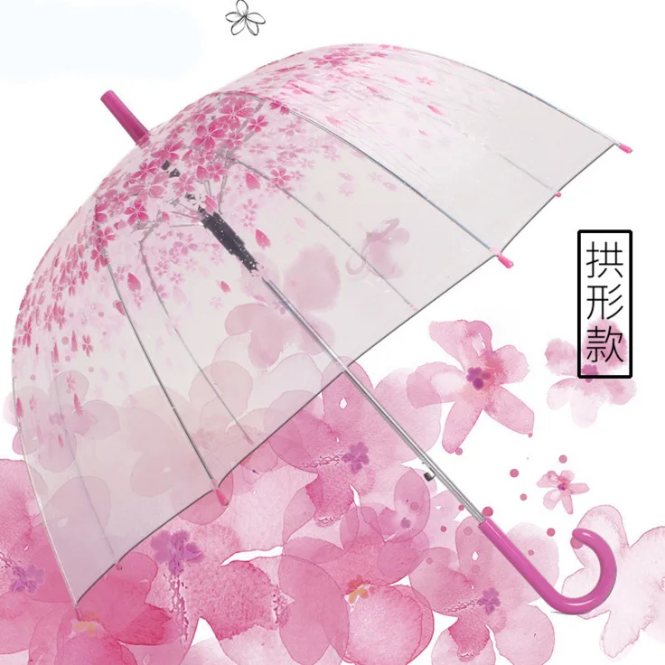 YADA 2019 Fashion Transparent PVC Umbrella For Boys Girls Creative Clear Cherry Blossom Umbrellas Kid Long Handle Umbrella YS708