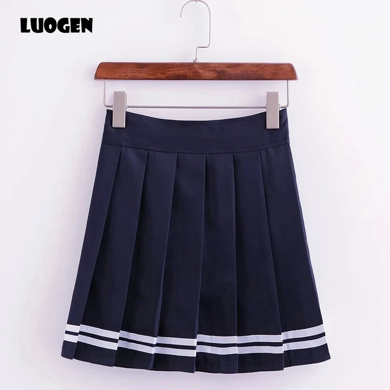 Kawaii/японские эластичные шорты для девочек-школьниц, женские Мини плиссированные Saias Sailor JK, одноцветные юбки с высокой талией - Цвет: Navy White Edge