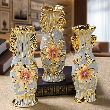 

Jingdezhen ceramic vase floor decoration flower desk vase Home Furnishing small European TV cabinet crafts plating gold