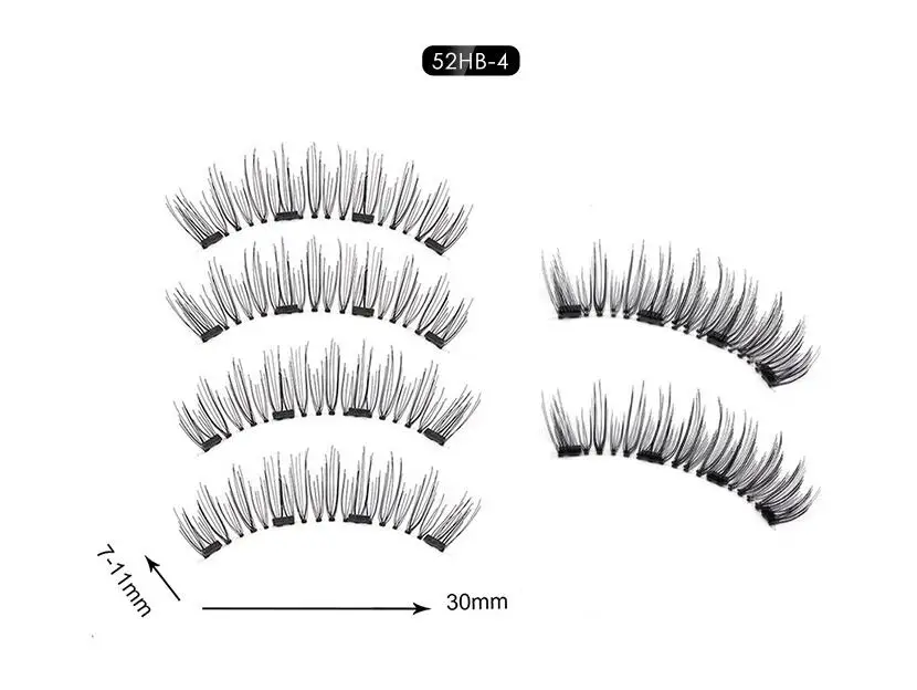 4 шт./пара 3 Магнитный 3D ресницы накладные ресницы с 3 магниты ручной работы из натурального клей для наращивания ресниц с подарочной коробкой - Длина: 52HB-4 with box