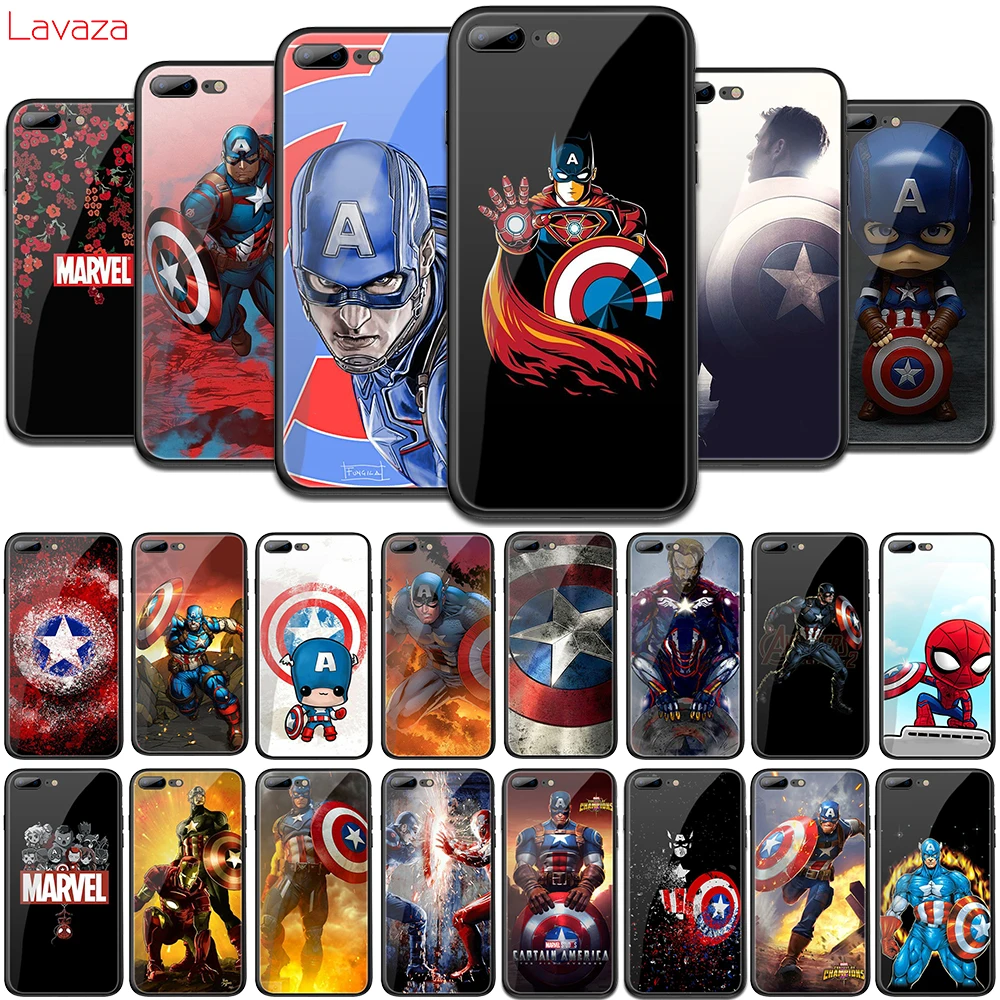 

Lavaza Captain America Tempered Glass TPU Cover for iPhone 6 6S 7 8 Plus 5 5S SE XR X XS 11 Pro MAX Case