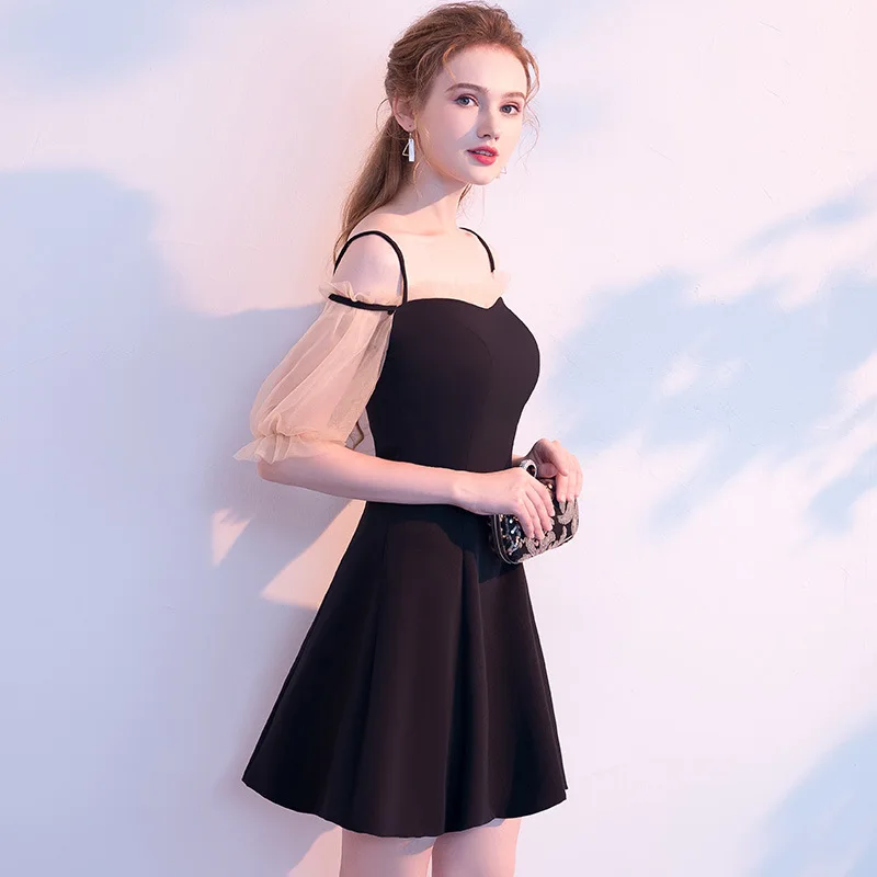 Простое черное платье Vestidos De Fiesta De Noche с тонкими лямками, Сексуальные вечерние платья, элегантное короткое вечернее платье, Robe De Soiree es316