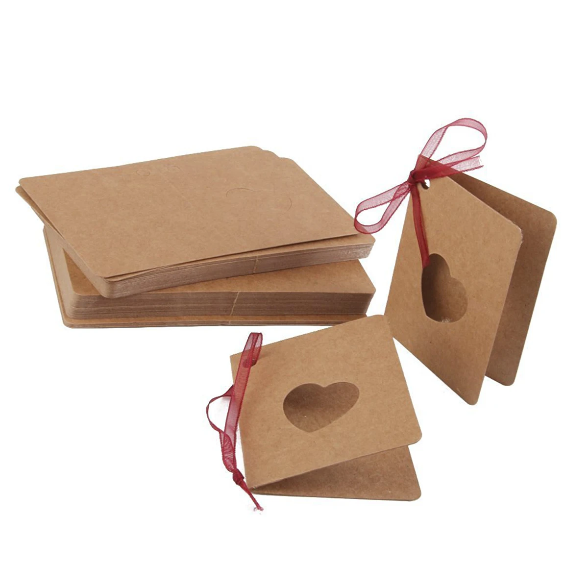 

50pcs Card Tag Kraft Paper Hang Tag with Red Rope Hollow Heart Shape Lable for Wedding Birthday Decoration