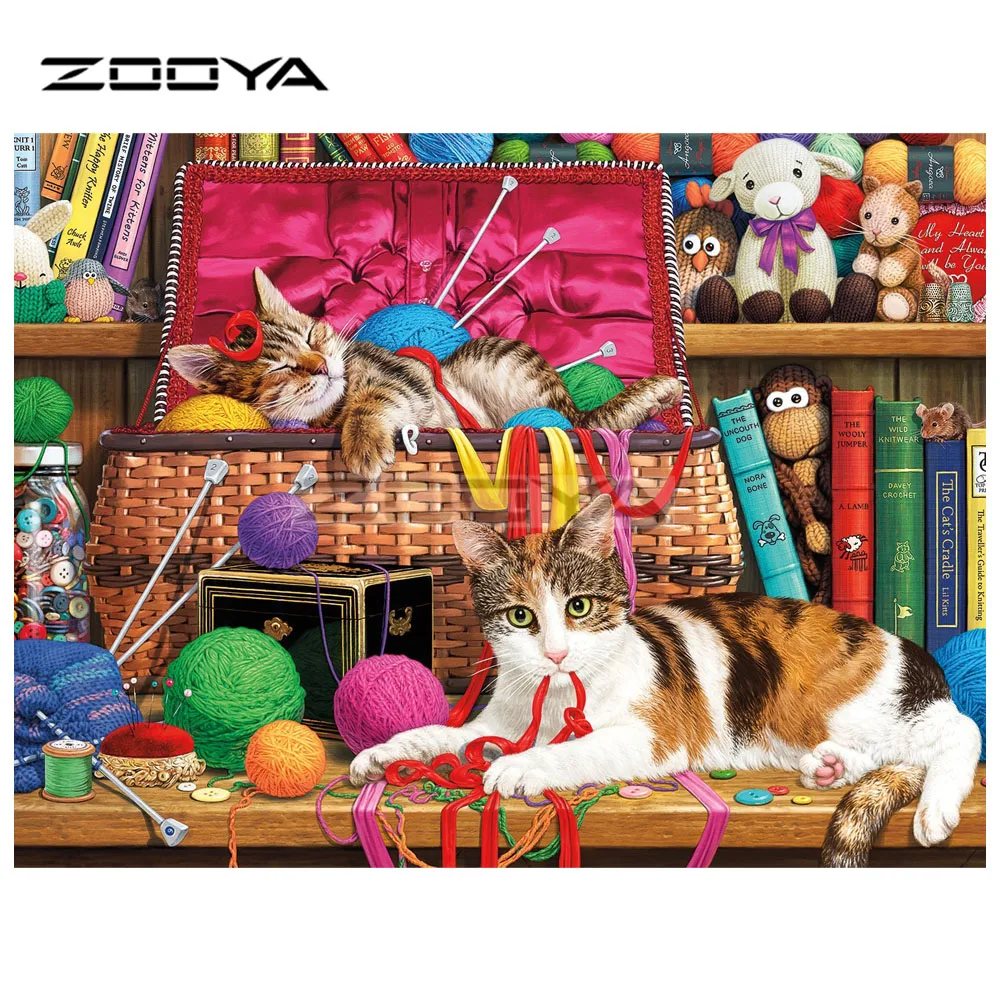 

ZOOYA 5D DIY Diamond Embroidery Cute Animal Cat Colored Wool &Line Ball Diamond Painting Cross Stitch Mosaic Decoration BK523
