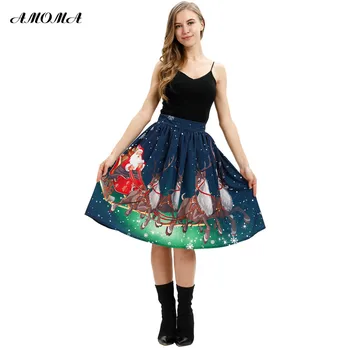 

AMOMA Women 3D Print Ball Gown Casual Colorful Xmas Skirt Christmas Deer