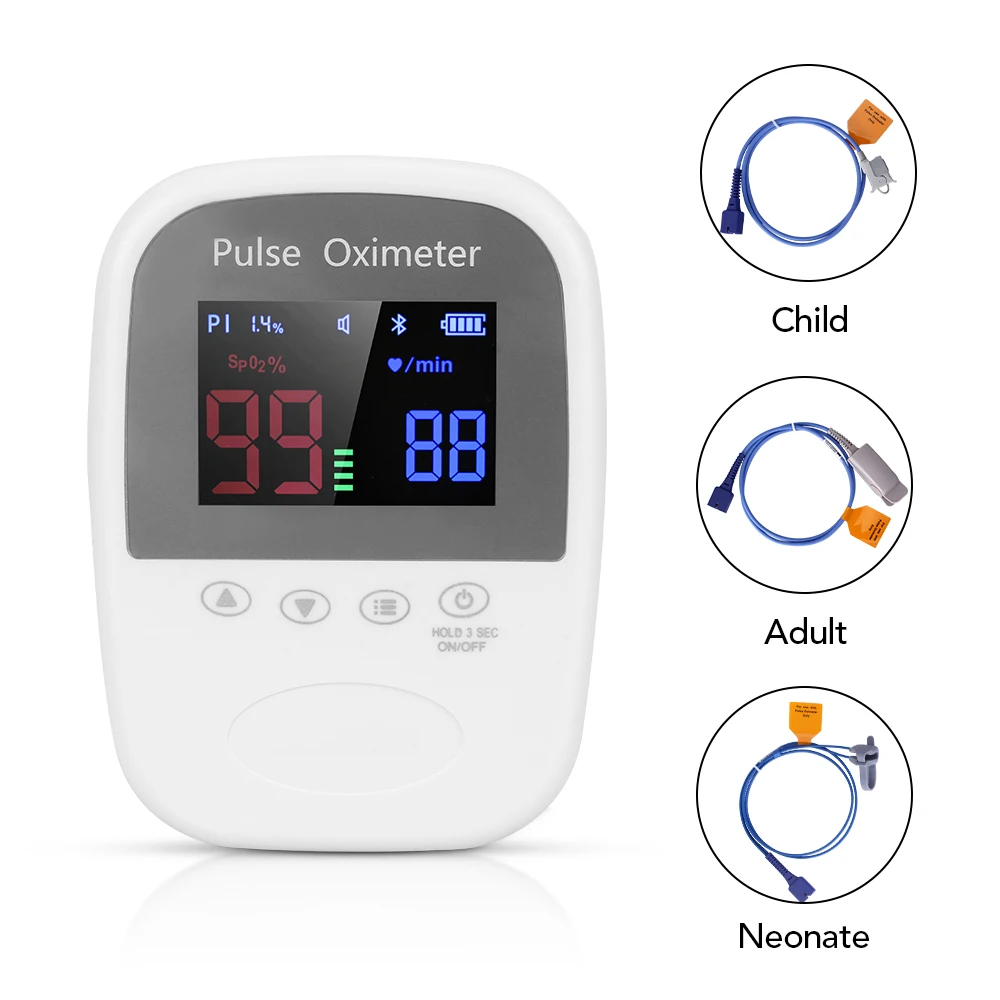 

OLIECO Handheld Finger Bluetooth Pulse Oximeter 3 Sensor Neonate Adult Child Medical SPO2 PR Heart Rate Blood Oxygen Saturation