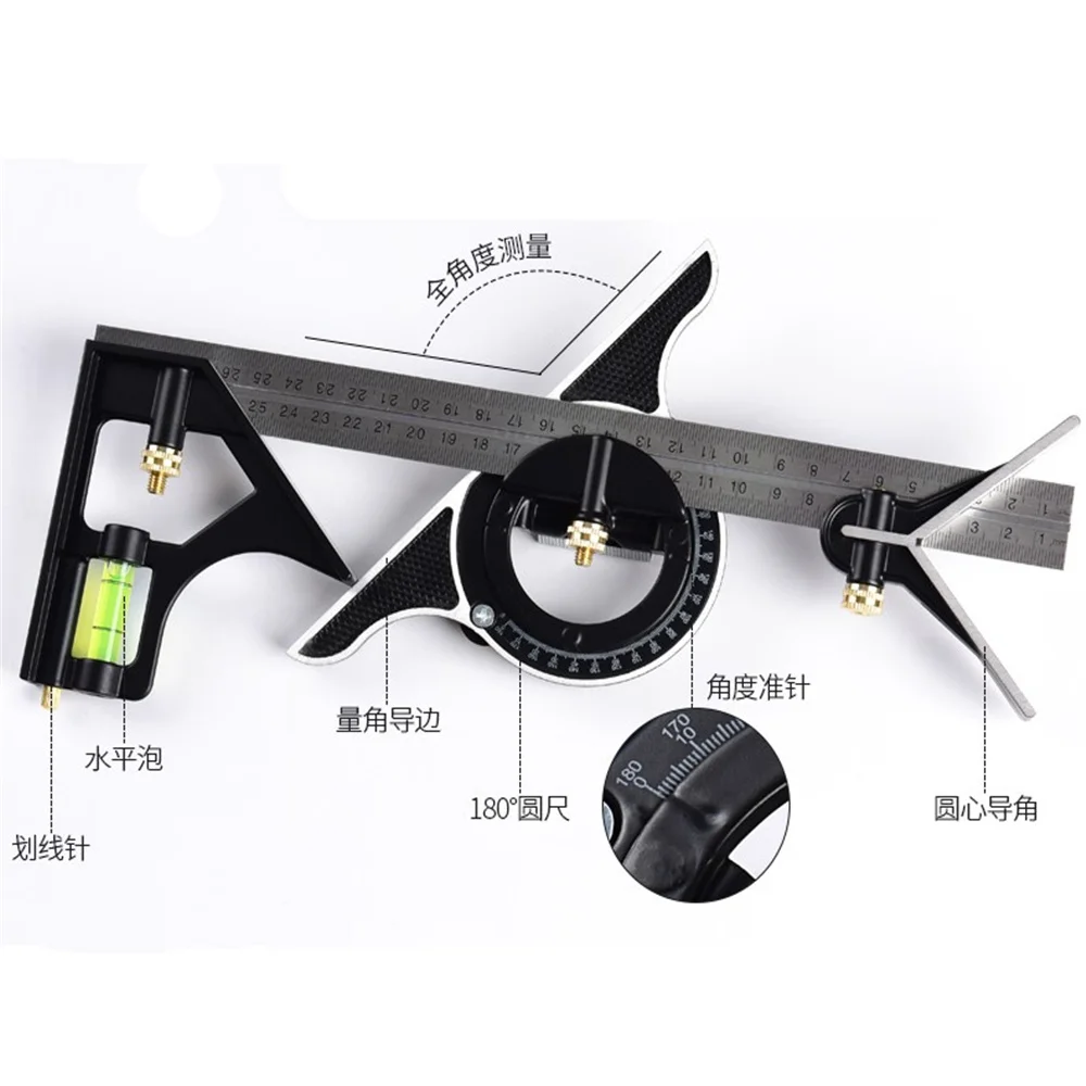 3 In1 Adjustable Ruler Multi Combination Square Angle Finder Protractor 300mm/12"Measuring Set