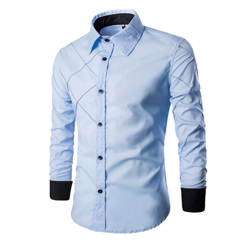 T-bird, новые брендовые рубашки, мужские рубашки в полоску, хлопковая приталенная сорочка, рубашка с длинным рукавом, мужские рубашки, camisa masculina, XXXL - Цвет: Sky blue