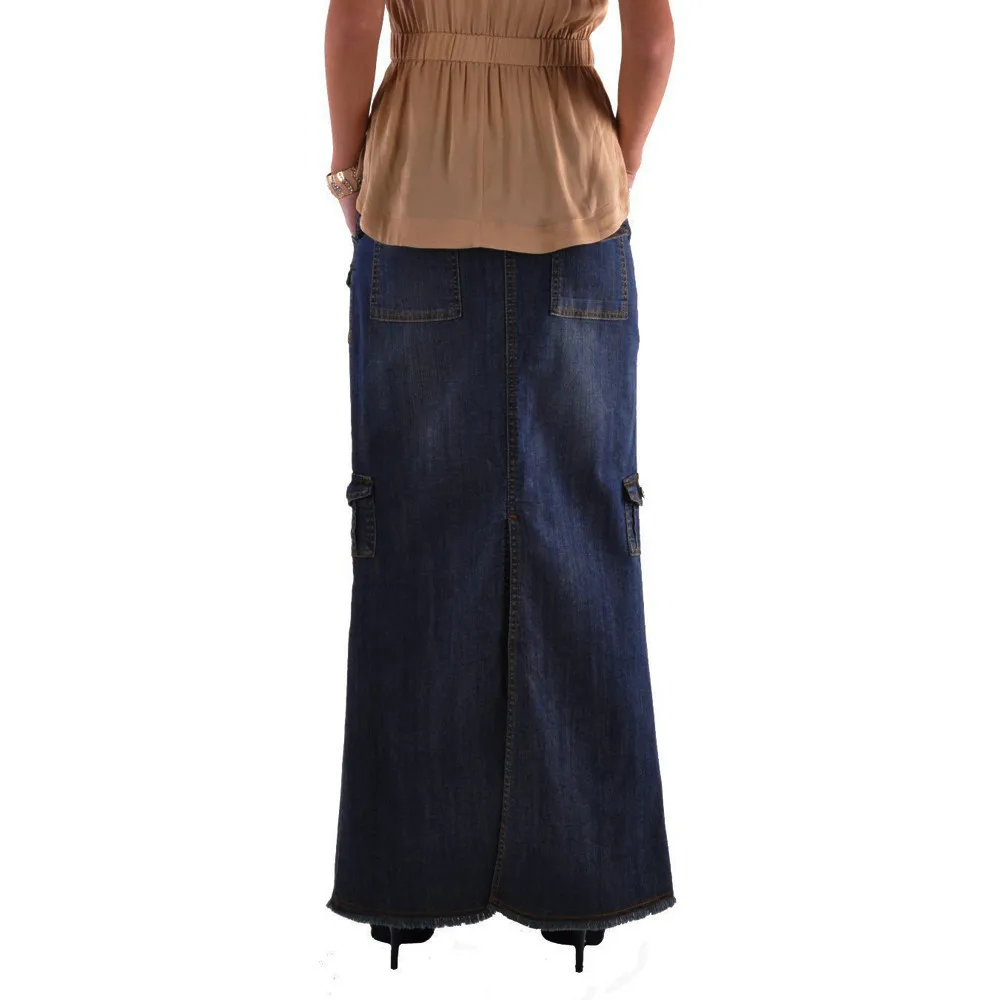 Женские модные длинные джинсовые макси юбки со средней талией на пуговицах и карманом спереди, harajuku faldas mujer moda женские юбки
