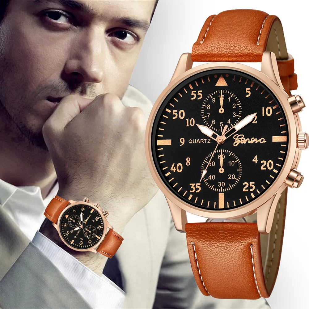 

OTOKY 2019 Fashion Brand Men's Leather Military Alloy Analog Quartz Wrist Watch Business Watches 3Y04