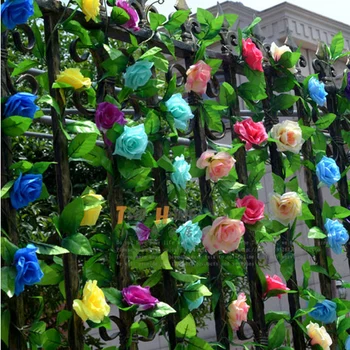 

5 Pcs/lot 2.4 M Silk Rose Artificial Flower Vine Fake Ivy Wall Flowers String For Home Outdoor Wedding Party Supplies Decoration