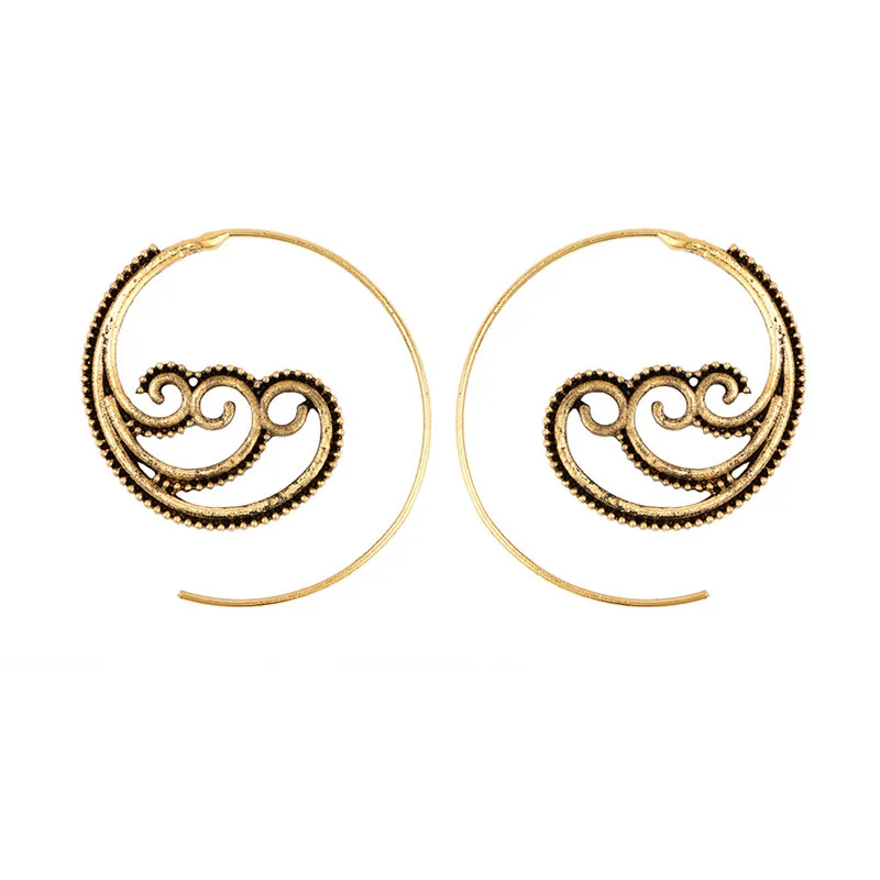 Crazy Feng, европейский стиль, Винтажные серьги-кольца из металла для женщин, античное золото, смешанные вихревые перья, женские, панк, Круглые, Boho ювелирные изделия