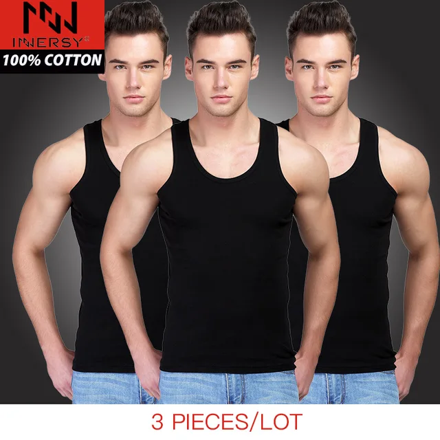 Innersy 2017 3PCS\Lot Men's Undershirt Solid Cotton Tank Tops Summer O