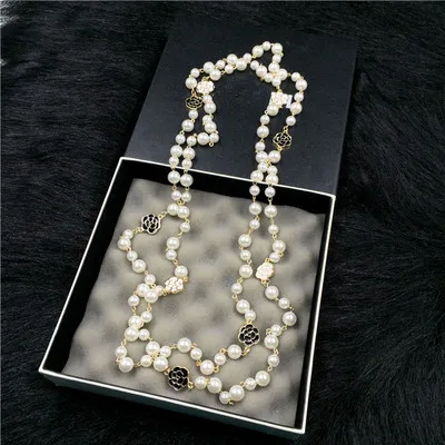 

N2 Flowers Camellia Famous Brand Multilayer Fashion Simulated Pearl Jewelry Sweater Chain Perle Long Necklace 2016 New For Women