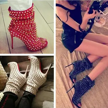 

Booties Gladiator High Heels Sandals Boots Women Pumps Shoes Woman Peep Toe Rivets Women Boots Women Motorcycle Boots