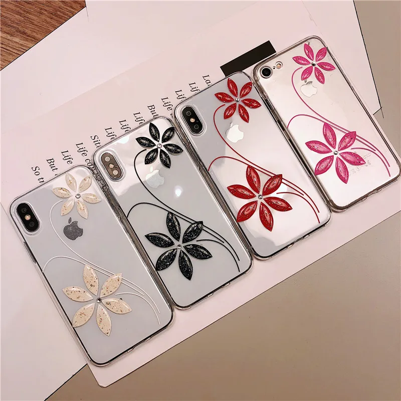 

Luxury Six-leaf Flower Phone Case For iPhone XS MAX XR X 8 7 Plus Case Transparent For iPhone 6 6s Plus Case Silicone Fundas
