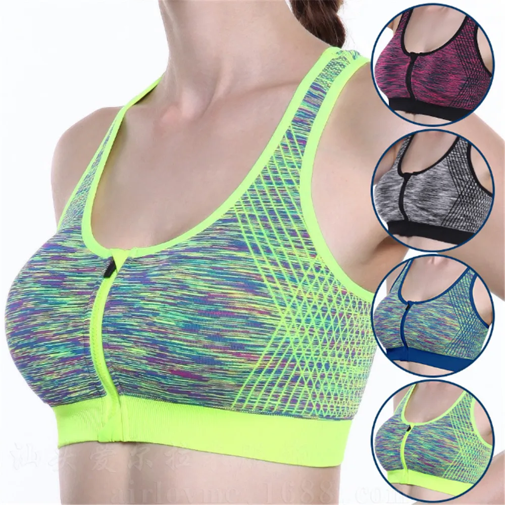 

Women Zipper Push Up Sports Bras Padded Wirefree Shockproof Gym Fitness Athletic Running Yoga Vest Sports Tops