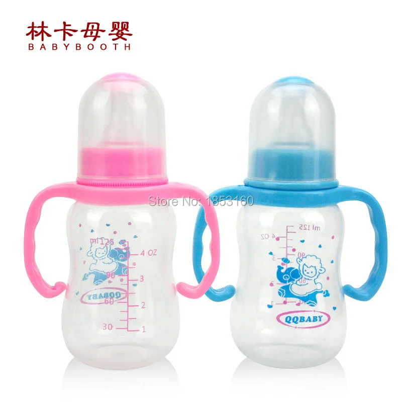 2015 Plastic Baby Bottles Of 125 Ml Of Standard Caliber Pp Safe Handle Blue Pink Feeding