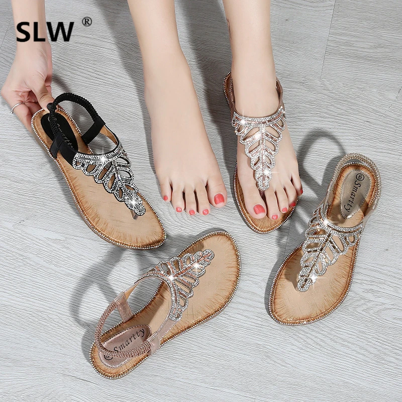 

sandals Crystal Low TPR Solid String Bead Sequined Cloth soulier femme wedge Casual shoes woman Wedges all match Bling Fabric