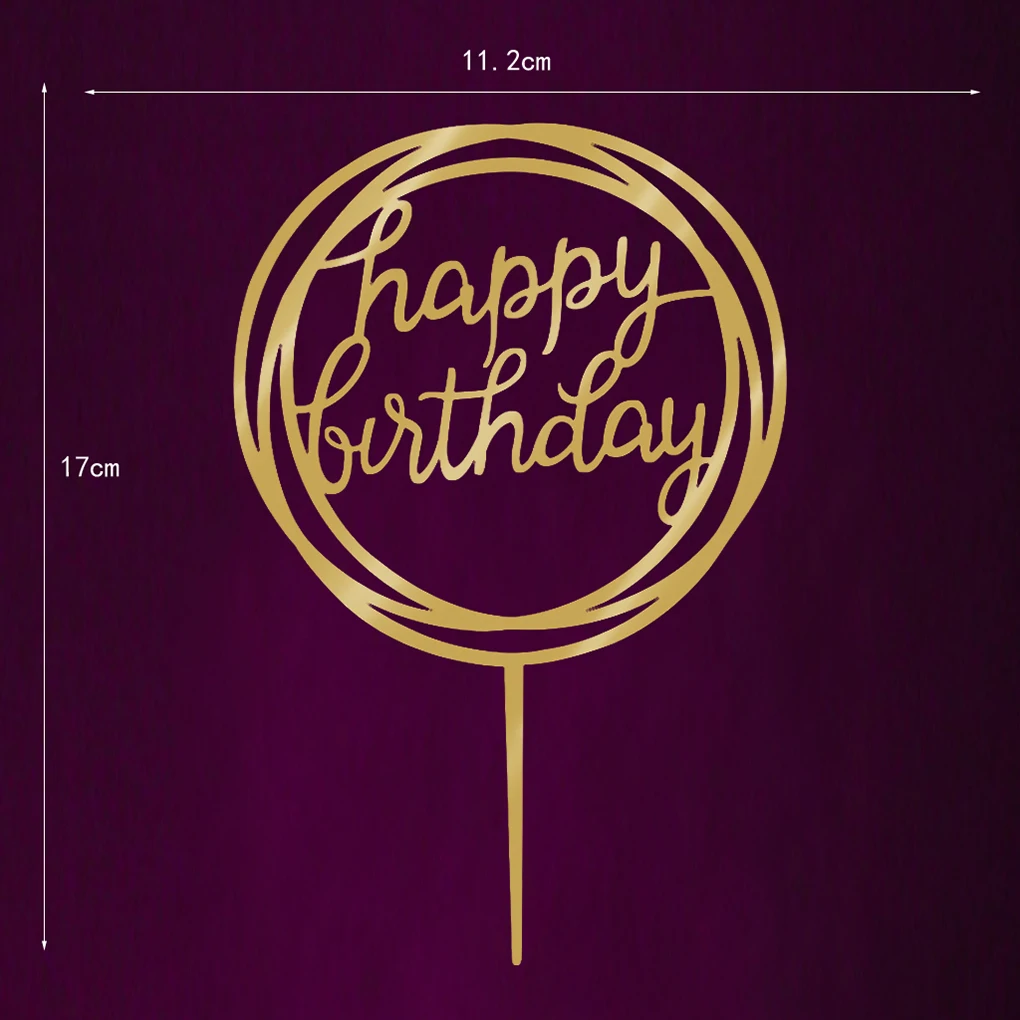 Round Happy Birthday Cake Topper Acrylic Gold Twinkle DIY Glitter