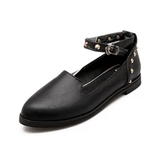 2017 women casual flats ladies punk rivet sexy shoes femal fashion buckle zapatillas mujer Ankle strap footwear big size FF-7