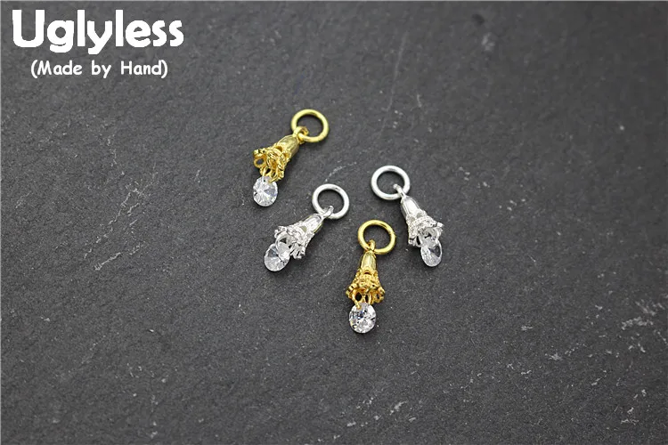 

Uglyless Real S925 Sterling Silver Flower Charms Accessories Jewelry DIY Hollow Vintage Handmade MINI Pendants Crystals Findings