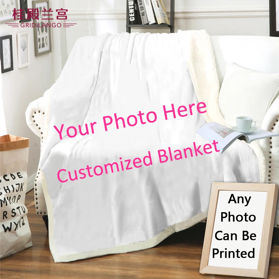 

GRIDILANGO Custom Throw Blanket for Adults Kids Sherpa Pattern Printing DIY Blanket Custom Exclusive Thin Quilt with Photo Frame