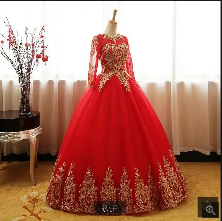 Новинка 2017 Новое поступление красные золотые кружевное бальное платье длинные