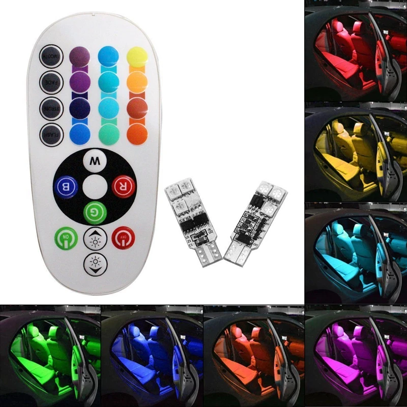 

1 Pair RGB Multi Colors Changing LED Lamp Bulb Colorful Auto Car Light with Remote Control