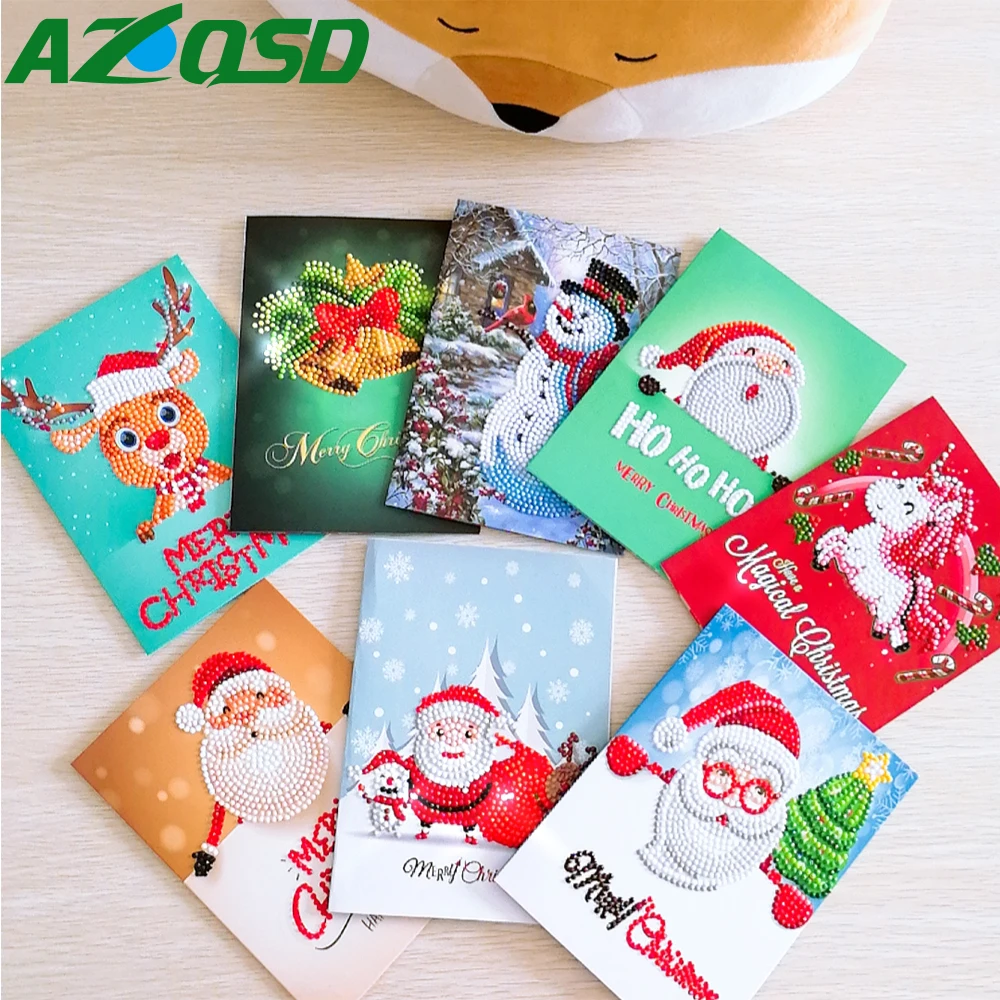 

AZQSD Children Diamond Painting Cartoon Paper Greeting Postcard Craft Kids Festival Greet Cards Mini Santa Claus Merry Christmas