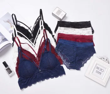 

AfroditaUme Sexy Lingerie Push up Lace Bralette Bra Brief Sets Victoria Underwear Padded Brassiere and Panty Set