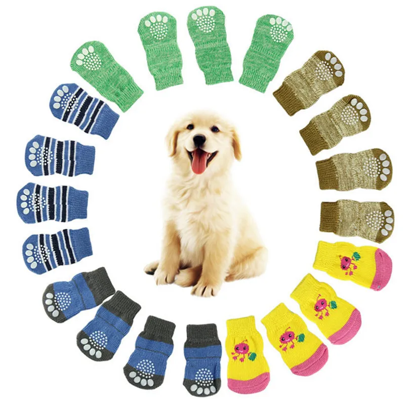 

Fashion 4Pcs Cute Puppy Dogs Pet Knits Socks Anti Slip Skid Bottom Knits Socks Anti Slip Skid Bottom Pet Acessorios For dos