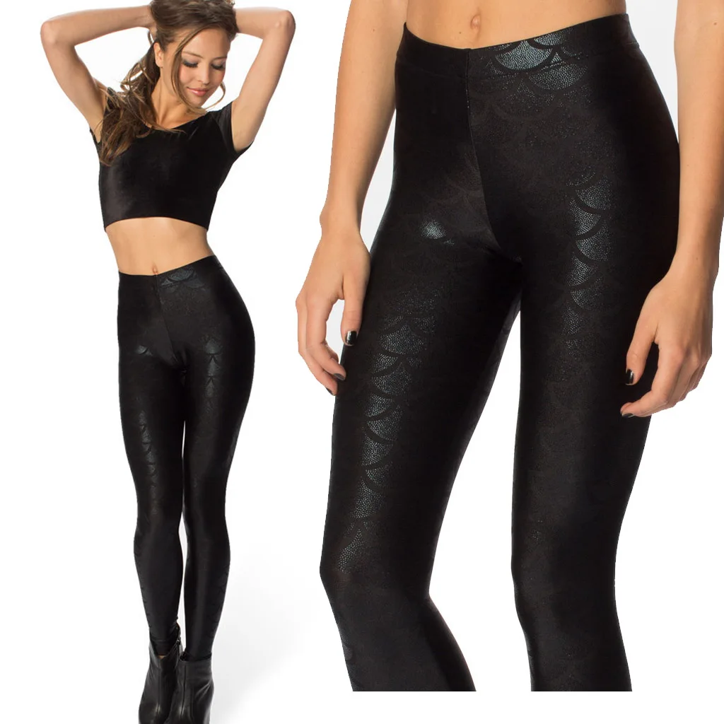 New Arrival Summer Style 2015 Black Mermaid Leggings For Women Punk