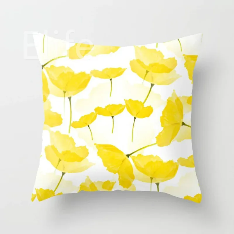 Elife Nordic Plant Yellow flower Leaves Polyester Cushion Cover Square Pillows Cover For Sofa Car waist Home Decorative 45*45CM Elife Nordic Plant Yellow flower Leaves Polyester Cushion Cover Square Pillows Cover For Sofa Car waist Home Decorative 45*45CM