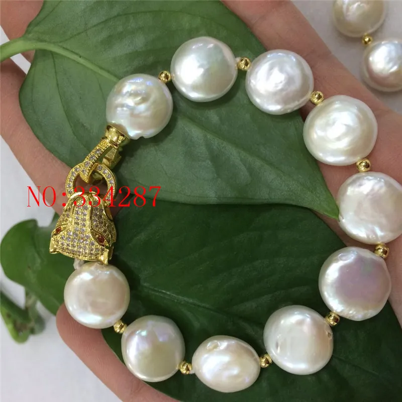 Новинка 12-13 мм Nueva natural de agua dulce perla pulsera giro hebilla botones de perlas en forma de leopardo