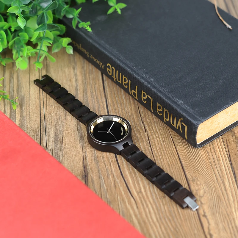 BOBO BIRD элегантные женские часы Простой циферблат деревянный ремешок кварцевые наручные часы с деревянной подарочной коробкой reloj mujer принимаем дропшиппинг