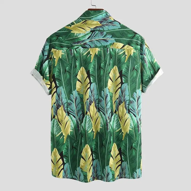 Мужская пляжная гавайская рубашка с принтом и отворотом, летняя Camisa Masculina, свободная Мужская рубашка на пуговицах, Тонкая блузка с коротким рукавом