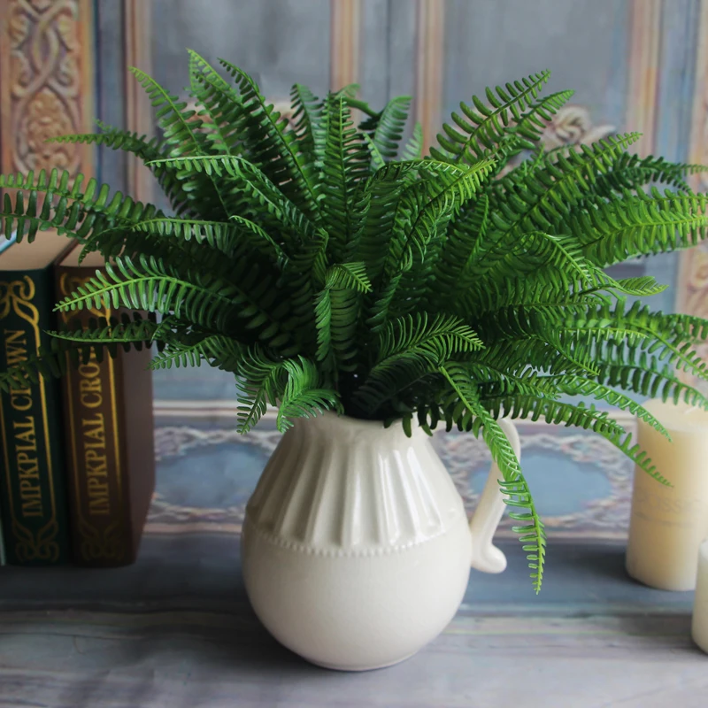 7 Branches Artificial Fern Leaves Plastic Artificial Silk Plants Green Fake Plants For Home  Party Wedding Decoration