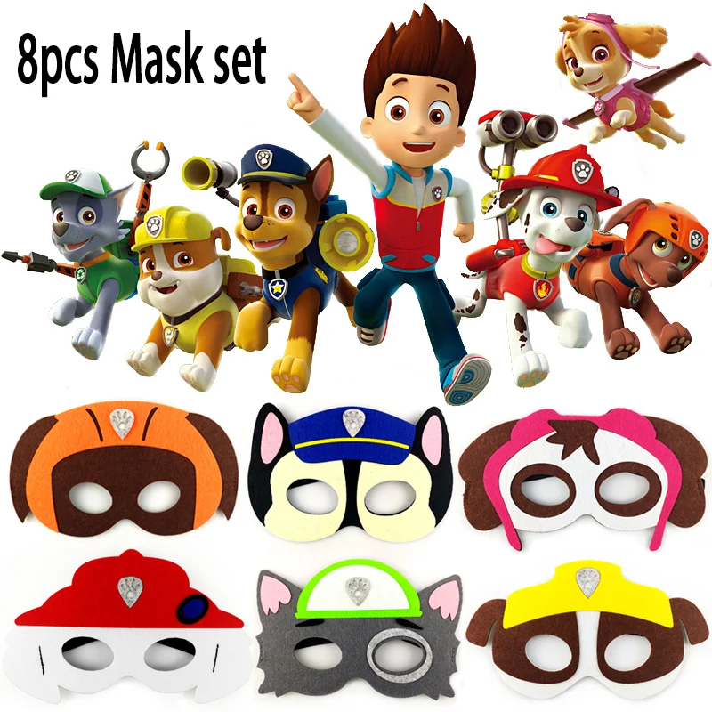 

8pcs Non-toxic Cartoon Paw Patrol Mask Birthday Party Mask Cosplay Toys for Children Decoration Gifts Environmentally Material