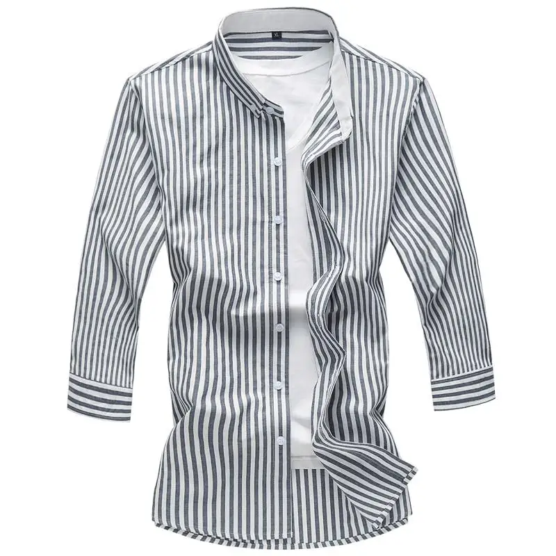 

Seven-quarter sleeve Male Shirt Cotton Mens Dress Shirts Blouse Mens Clothes Summer Pink Blue Navy New