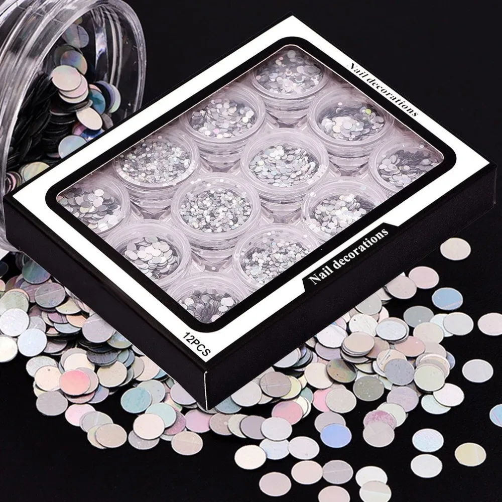 

12 Boxes/SET Round Sequin Women Manicure Colorful Bling DIY Nail Sticker Fashion Decoration Tools Nail Tip Manicure
